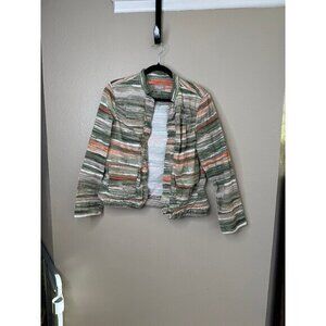 Chico's Women's Striped Jacket size 1-Medium long‎ sleeve collared lightweight